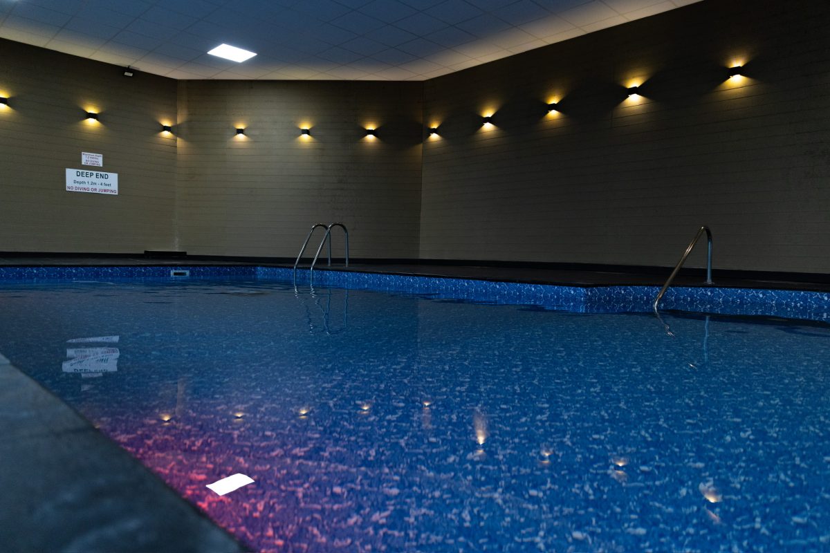 indoor swimming pool with blue liner

